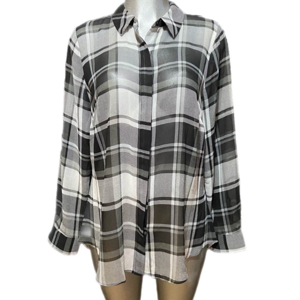 Lane Bryant Sheer Plaid Shirt Penguin Back Hem Lightweight Tumblr Large Casual